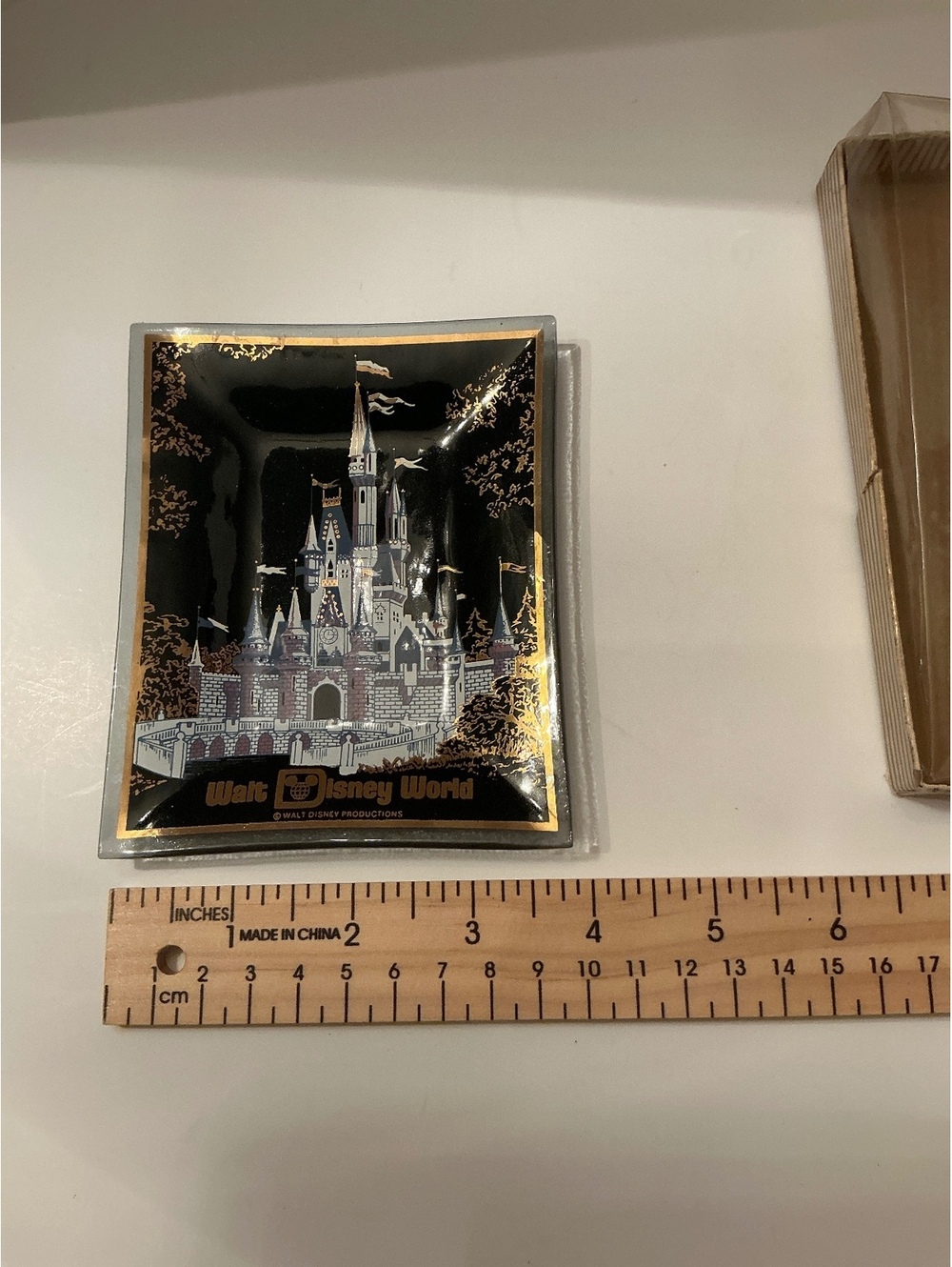 Vintage Walt Disney World Castle Souvenir Glass Trinket Dish with original box